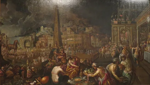 Gillis van Valckenborch, The Entrance of the Wooden Horse into Troy