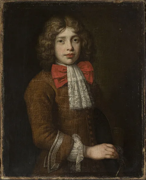 Andreas Stech, Portrait of a boy with a red bow and ruffle.