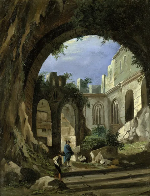 Peter Birmann, Monastery Ruins in the Moonlight with two Figures
