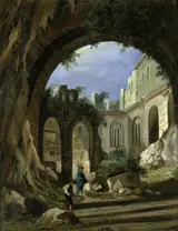 Peter Birmann, Monastery Ruins in the Moonlight with two Figures