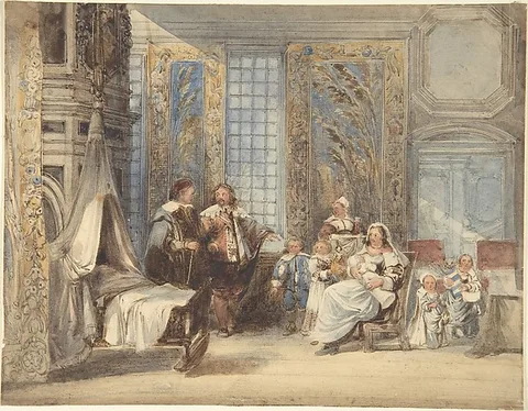 Joseph Nash, Scene with Family and Guest in Seventeenth-Century Interior