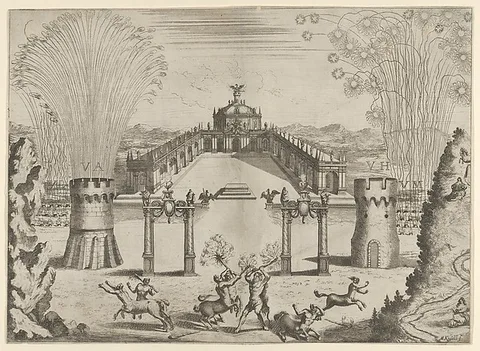 Melchior Küsel, Pantomime with fireworks performed for the marriage of Emperor Leopold I to the Infanta Margarita of Spain in Vienna, 1666