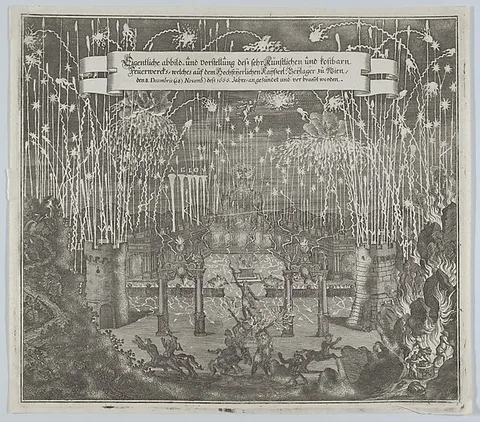 Melchior Küsel, Fireworks celebrating the marriage of Emperor Leopold I and Margarita, Vienna 1666