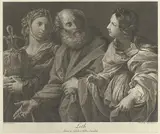 Domenico Cunego, Lot flanked by his two daughters, one of them holding a decorated jug, after Reni