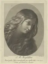 Domenico Cunego, The head of Mary Magdalene looking down to the right, after Reni