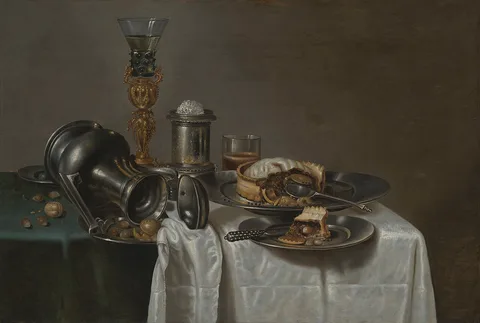 Cornelis Mahu, Still life with pie, nuts and berkemeyer
