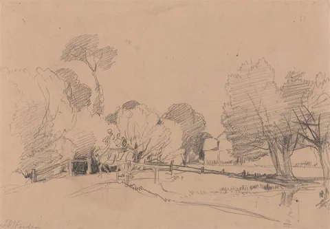 James Duffield Harding, Willows by a Stream, Horse and Cart Crossing Bridge