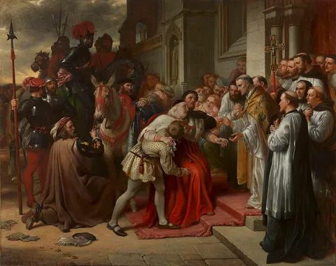 Charles West Cope, Cardinal Wolsey at the Gate of Leicester Abbey