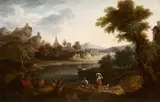 Andrés Cortés y Aguilar, River Landscape with Washerwoman and Fisherman