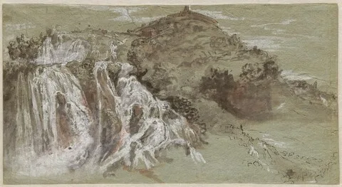Franz Joachim Beich, The Waterfalls at Tivoli (recto)