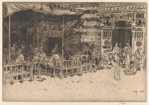 Robert Charles Goff, Coffee House and Mosque Entrance, Cairo