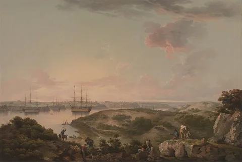 John Thomas Serres, Port Mahon, Minorca with British Men-of-War at Anchor