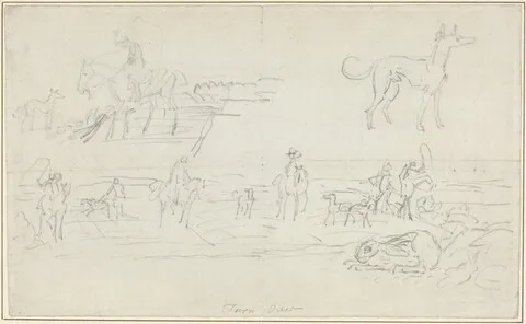 James Seymour, Huntsmen with Hounds and a Crouching Hare [recto]