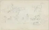 James Seymour, Huntsmen with Hounds and a Crouching Hare [recto]