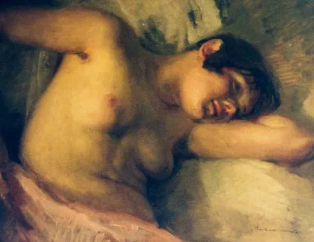 Bolesław Barbacki, half nude in pink drapery