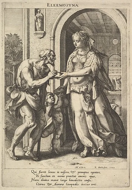 Raphael Sadeler the Elder, Alms-giving, from "Christian Virtues"