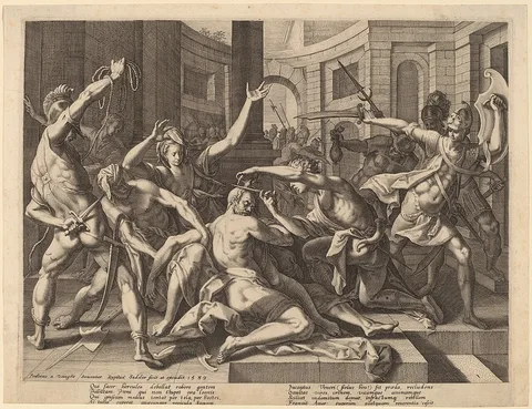Raphael Sadeler the Elder, Delilah Cutting Samson's Hair