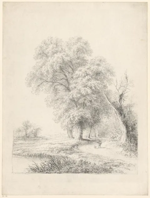 Joseph Mössmer, Boslandschap met man en hond op een weg