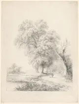 Joseph Mössmer, Boslandschap met man en hond op een weg