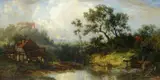 Carl Ernst Morgenstern, Landscape with Peasants by a Pond
