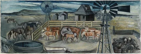 Ethel Edwards, Afternoon on a Texas Ranch (mural Study, Lampassas, Texas Post Office)