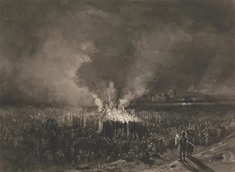 William West, Soldiers in Costume of the Middle Ages around a Blazing Idol