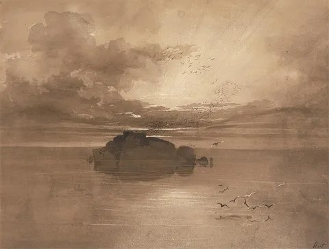 William West, An Island with Returning Birds at Nightfall