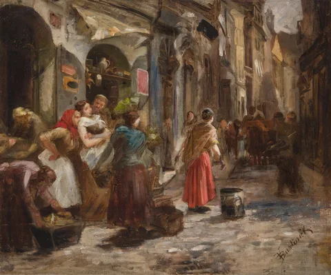 Vojtěch Bartoněk, Study for the painting From the Streets of Prague (Dustmen)