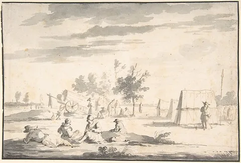 Josua de Grave, Landscape with Figures and Camp Site