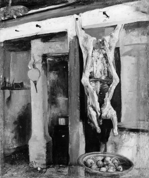 Hans Nikolaj Hansen, A Calf's Carcase in a Kitchen