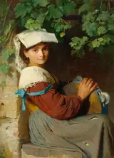 Franz Xaver Simm, An Italian woman with a tambourine at a window