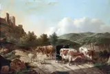 Charles Towne, Cattle and Sheep with a Goat in a Mountain Landscape with a Castle