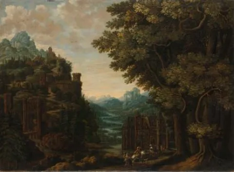 Jan Meerhout, Mountainous Landscape with River Valley and Castles