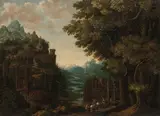 Jan Meerhout, Mountainous landscape with river valley and castles