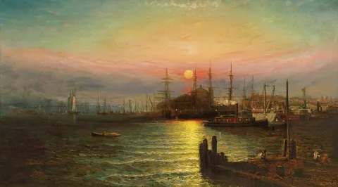 Elisha Taylor Baker, East River Scene, Brooklyn, NY