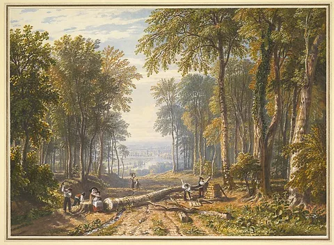 William Havell, Woodcutters at Park Place, Henley, the river Thames beyond