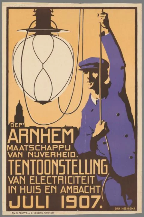 Daan Hoeksema, Dept. Arnhem Maatschappij van Nijverheid. Tentoonstelling van Electriciteit in huis en ambacht. Juli 1907