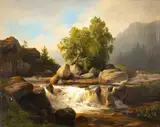 Hermann Fuechsel, American Landscape with Waterfall