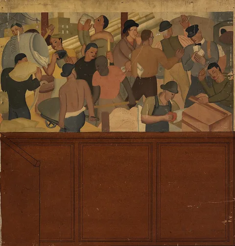 Norman S. Chamberlain, Shipping and Construction (mural study, Huntington Park, California Post Office)