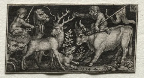 Nicolaes de Bruyn, Monkeys Riding a Camel and a Bull