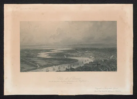 Joseph John Skelton, Zicht op de Schelde, met de Franse en Engelse schepen op 23 augustus 1809