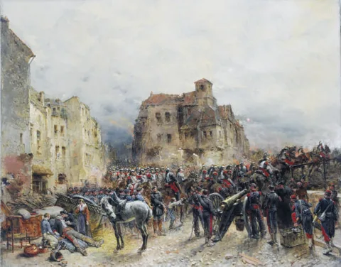 Wilfrid Constant Beauquesne, Army advancing through a ruined town