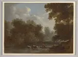 Benjamin Barker, A wooded river landscape with a fisherman in a boat