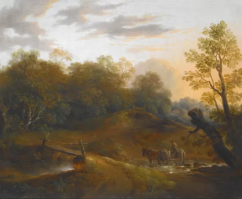 Benjamin Barker, Pony Cart Crossing a Woodland Brook