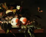 Jan Mortel, Still Life with Fruit, Grapes and Foliage with Flies and Butterflies