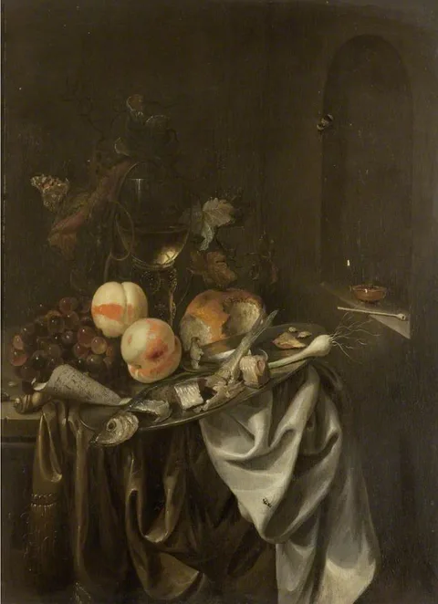 Jan Mortel, Still Life with Fish, Bread and Fruit