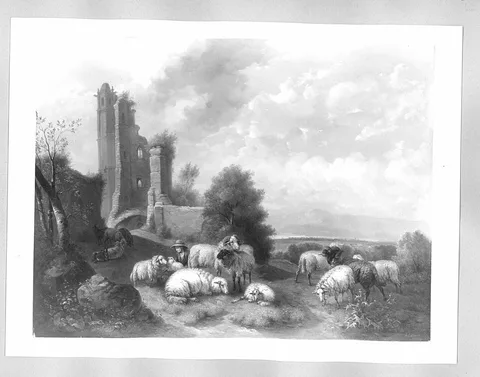 Wilhelm Melchior, Landscape with ruin + sheep