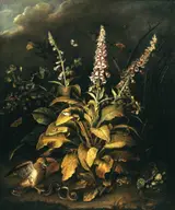 Thomas Weaver, Foxgloves and Brambles, with a Hawk Confronting an Adder