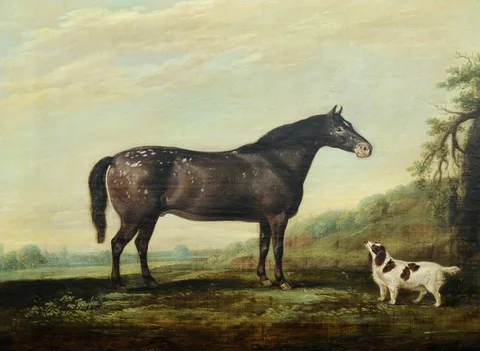 Thomas Weaver, 'Mouse' a Grey Pony and a Spaniel in a Landscape