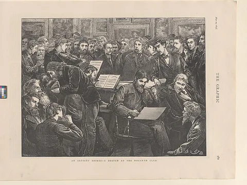 William Harcourt Hooper, An Artists' Soirée–A Sketch at the Hogarth Club, from "The Graphic," p. 489